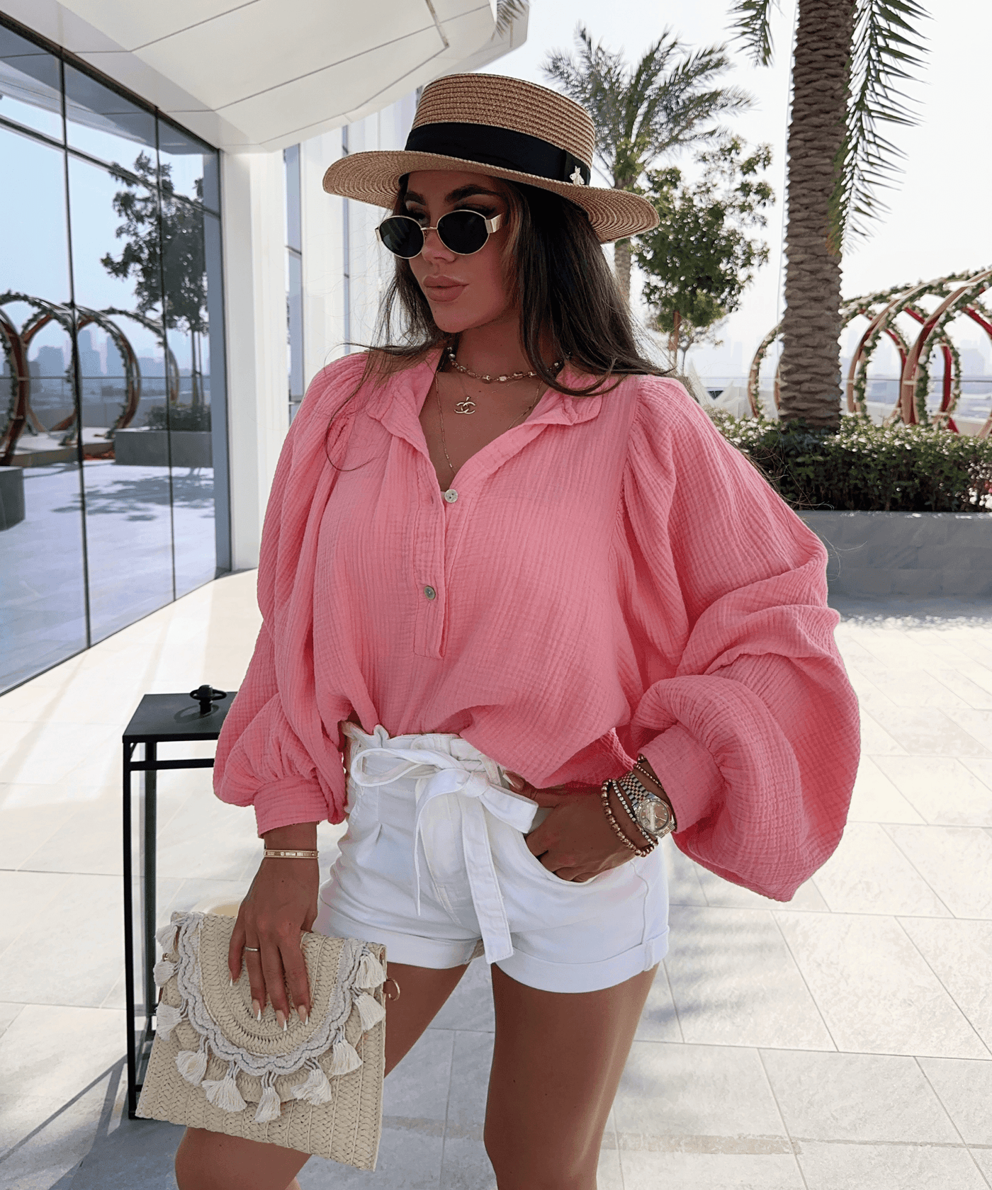 Bluse Puffärmel Peach