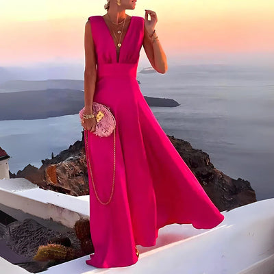 Rashida – Ärmelloses Maxikleid in A-Linie mit V-Ausschnitt