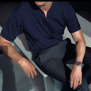 Steffen Kurzarm-polo mit V-Ausschnitt schmaler Passform