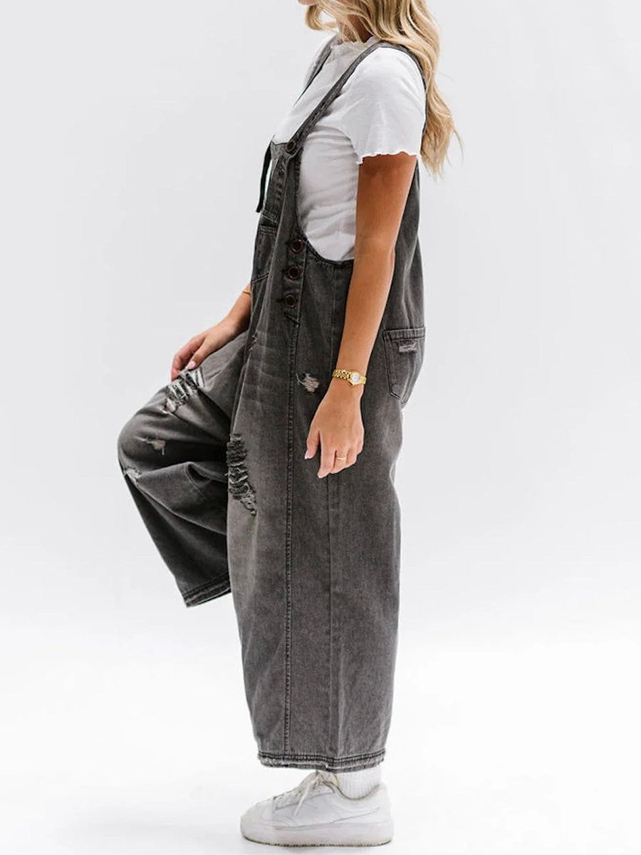 Weite Latzhose aus Jeans | Used-Effekt | Lässiger Vintage-Stil