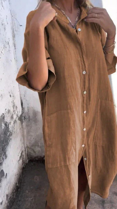 Tezra – Elegantes Hemdkleid aus Leinen mit Knopfleiste