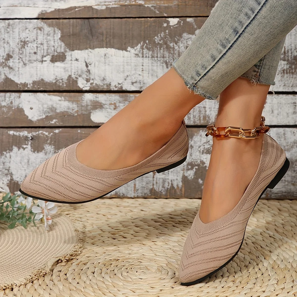Amélie | Gestrickte Ballett-Flats mit spitzer Zehe