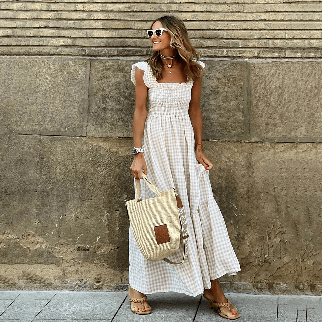 Élodie – Maxikleid mit Karomuster und Smoktaille