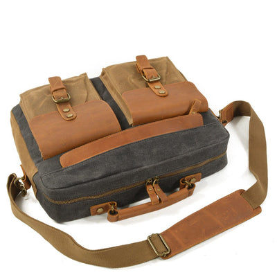 Hulls™ Herren Schultertasche – Vintage Umhängetasche Aus Gewebtem Canvas & Leder, 12L