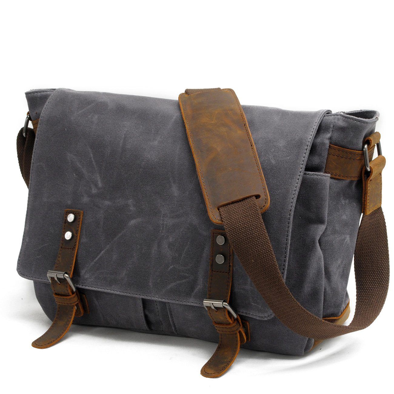 Conway™ Retro Umhängetasche Aus Gewachstem Baumwoll-Canvas – Vintage Messenger Bag Mit Laptopfach