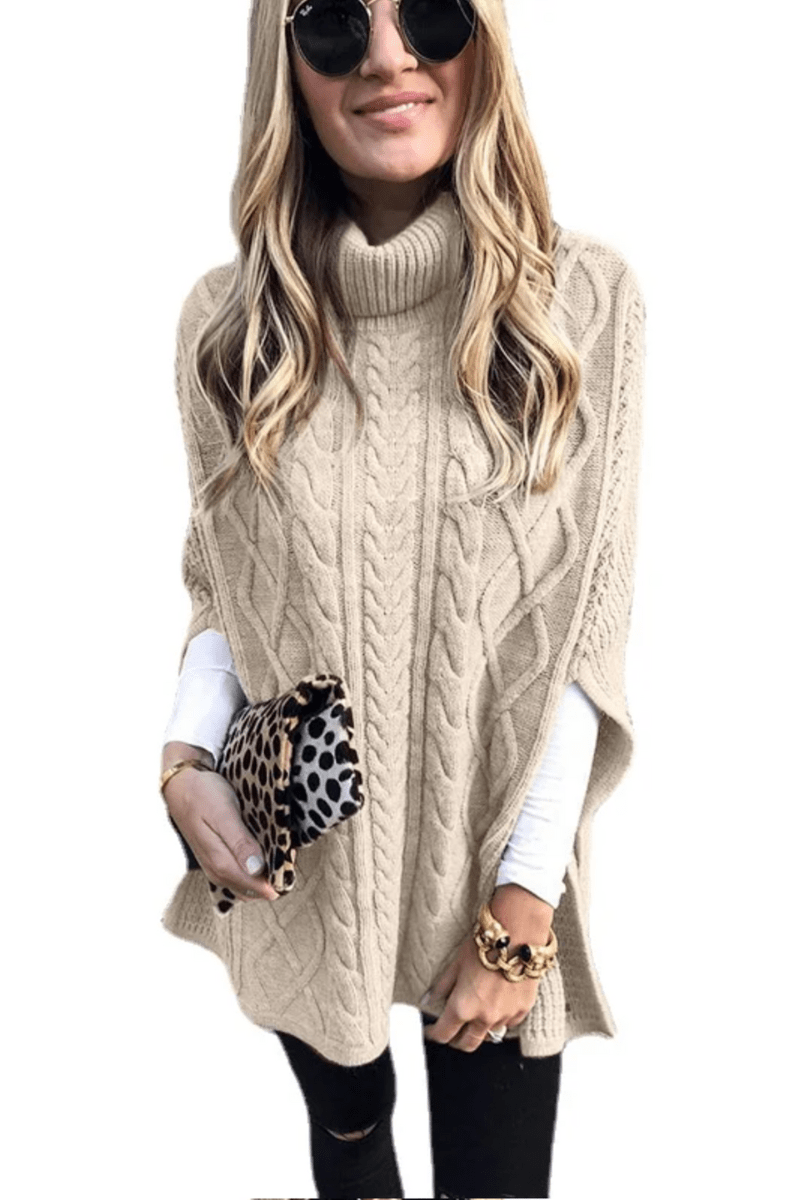 Colette Rollkragen-Poncho mit Zopfmuster