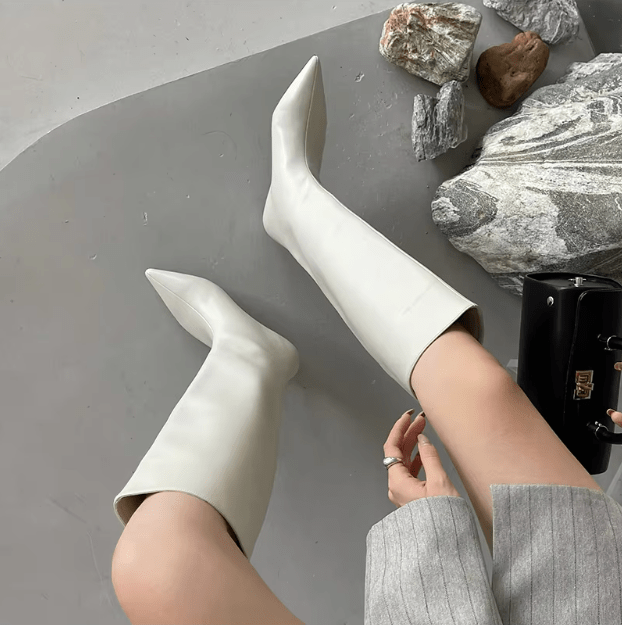 Rosette Spitz Zulaufende Kniehohe Stiefel