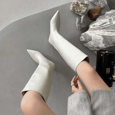 Rosette Spitz Zulaufende Kniehohe Stiefel