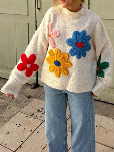 Solange Gestrickter Pullover mit Blumenstickerei