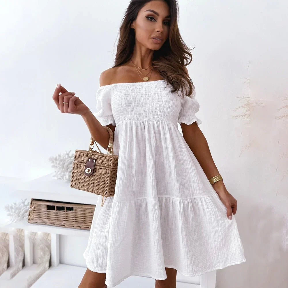 Sydney – Serenity Off-Shoulder-Smocked-Baumwollkleid