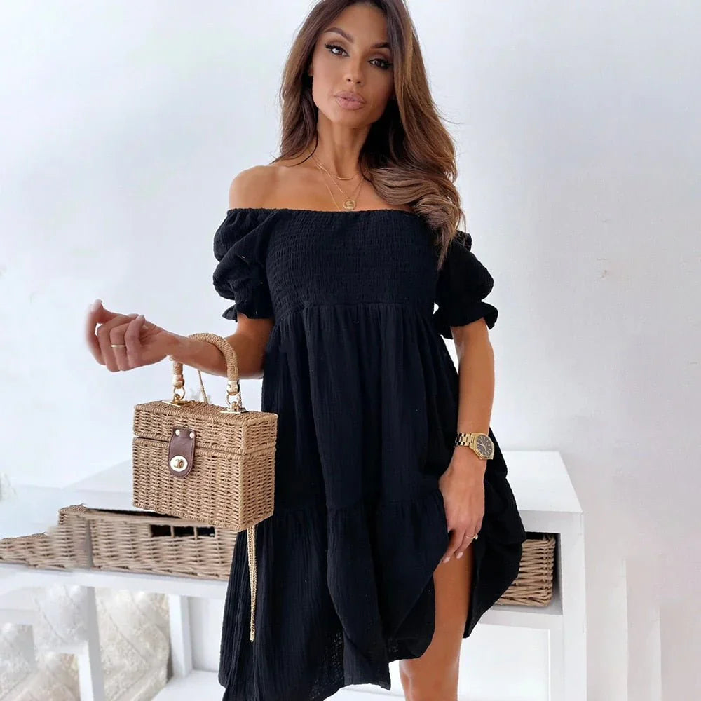 Sydney – Serenity Off-Shoulder-Smocked-Baumwollkleid