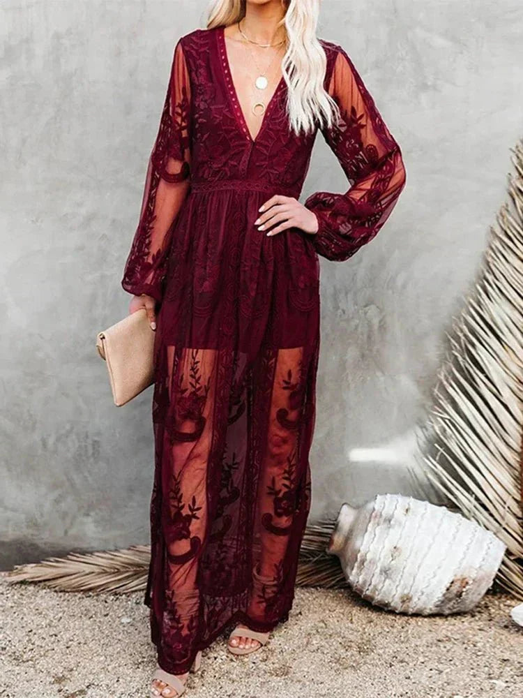 Keesha – Boho-Maxikleid mit Stickerei und Futter