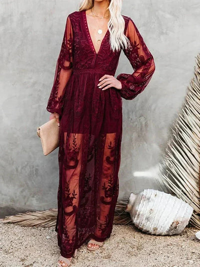 Keesha – Boho-Maxikleid mit Stickerei und Futter