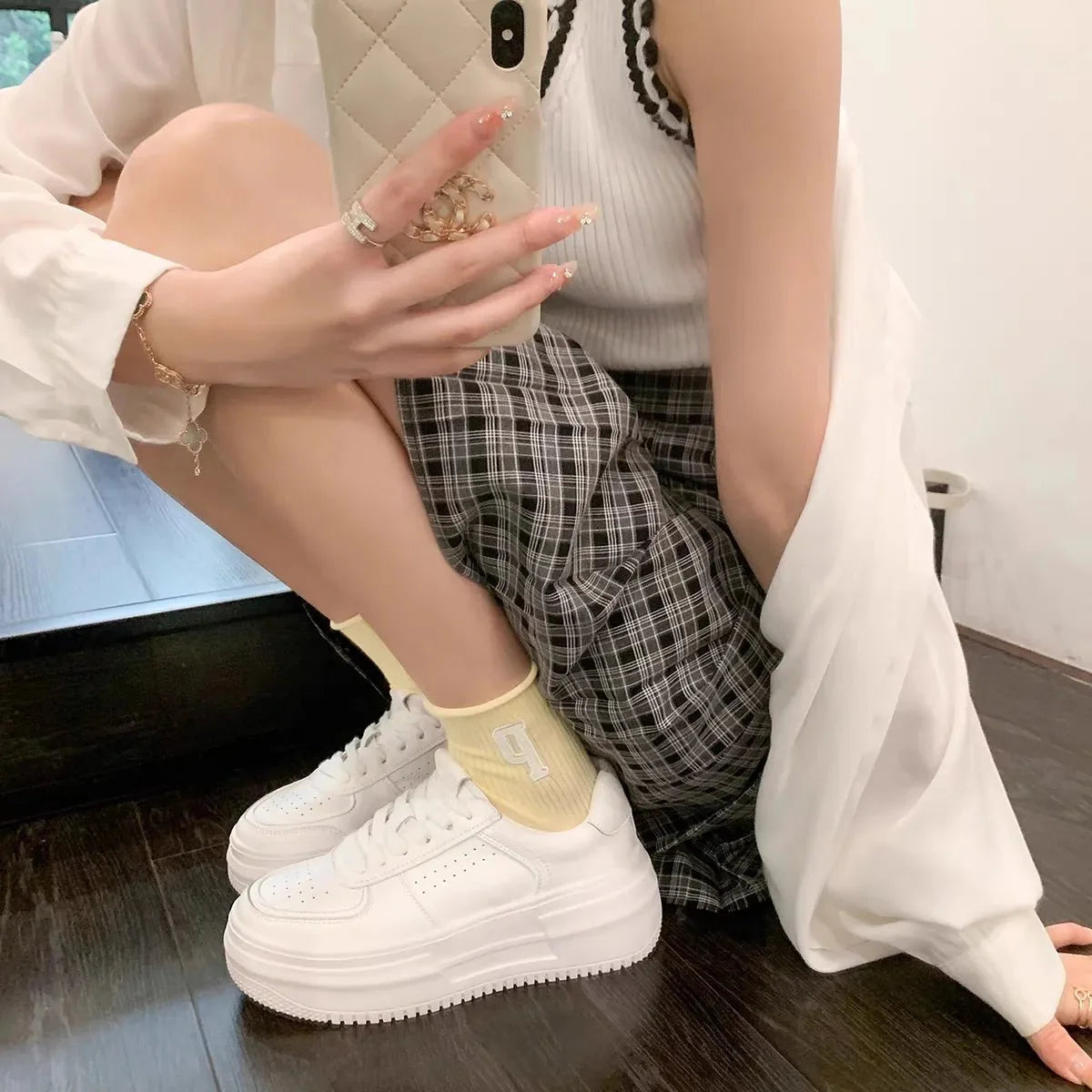 Zephanie Plateau Ganzweiße Sneakers