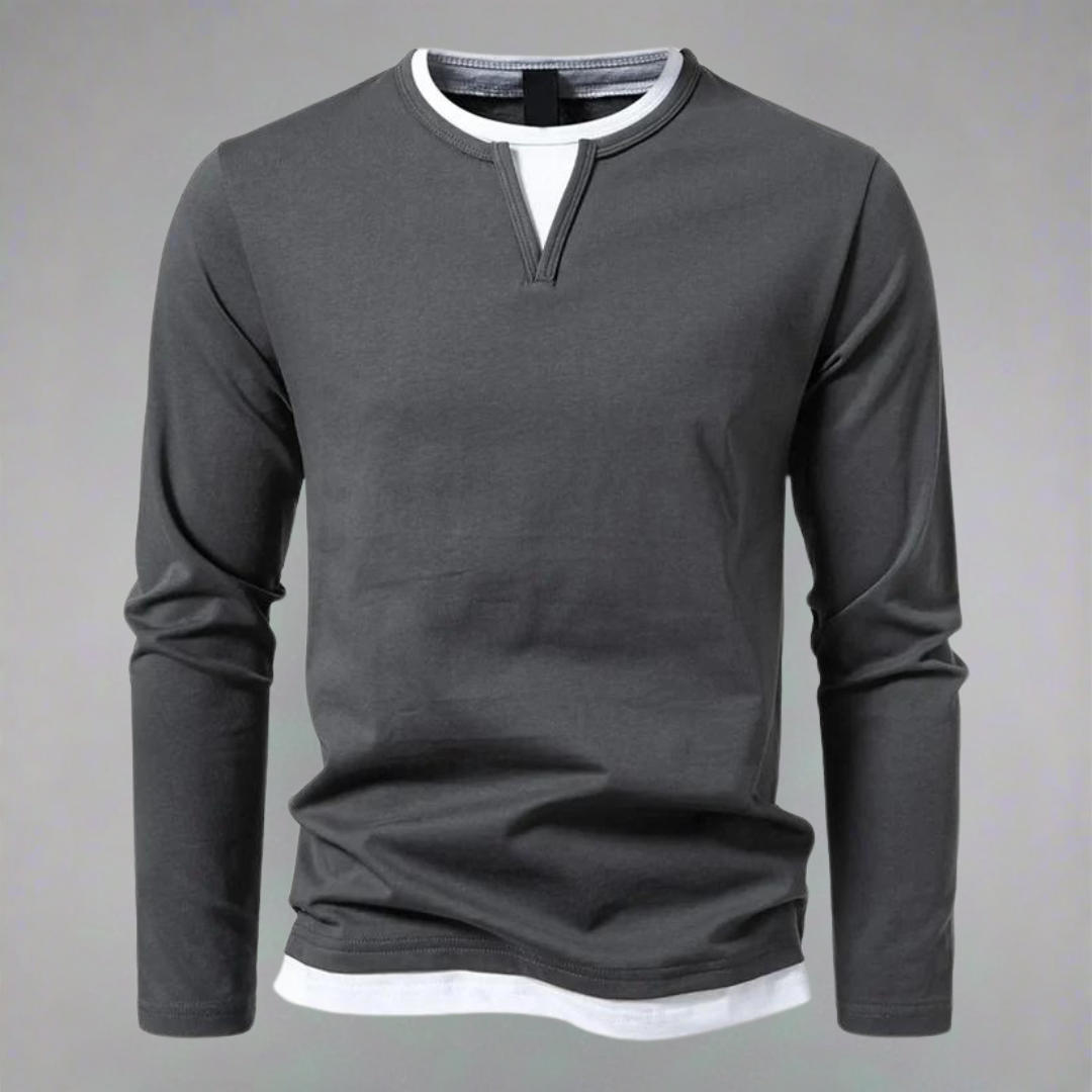 GINO™ Baumwollpullover Für Herren Mit V-Ausschnitt & Modernem Layer-Look - Lässiger Stil & Komfort