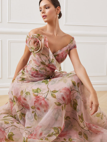 Violet - Elegantes langes geblümtes Kleid