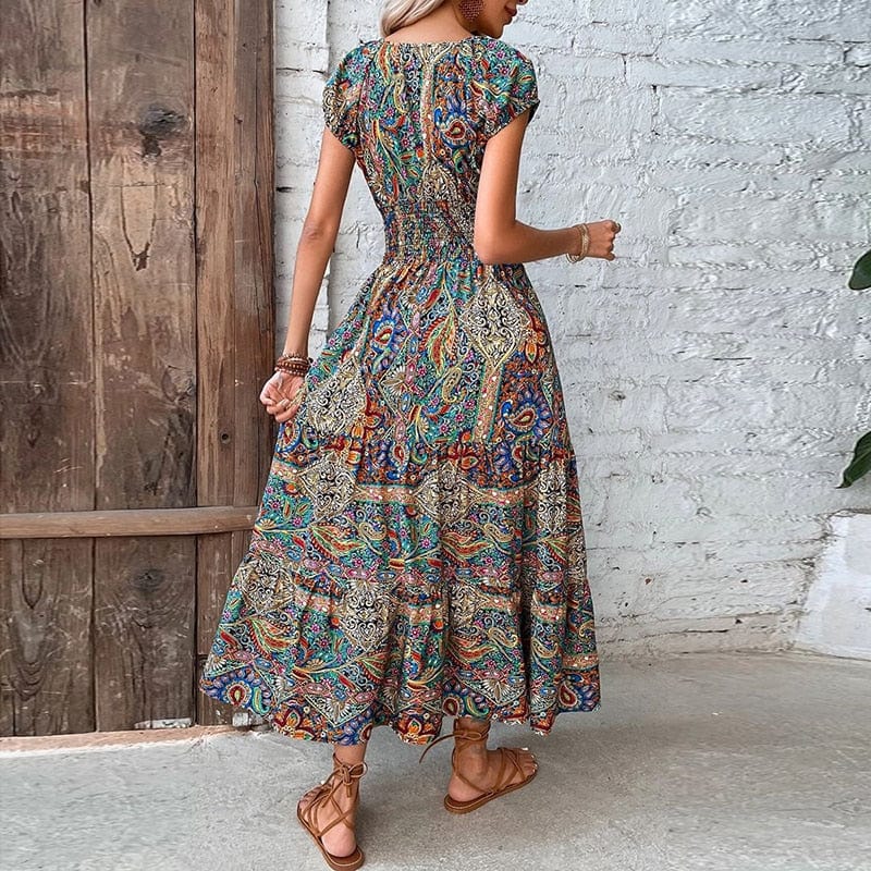 Boho Maxikleid mit kurzen Ärmeln