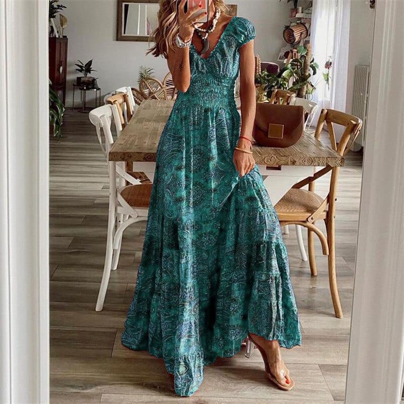 Boho Maxikleid mit kurzen Ärmeln