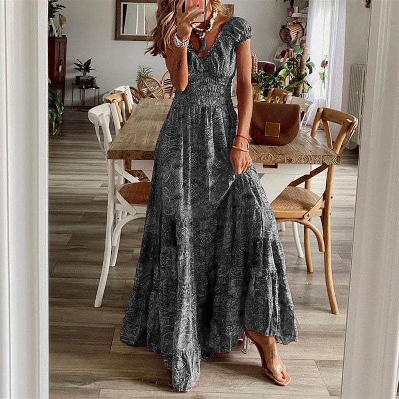 Boho Maxikleid mit kurzen Ärmeln
