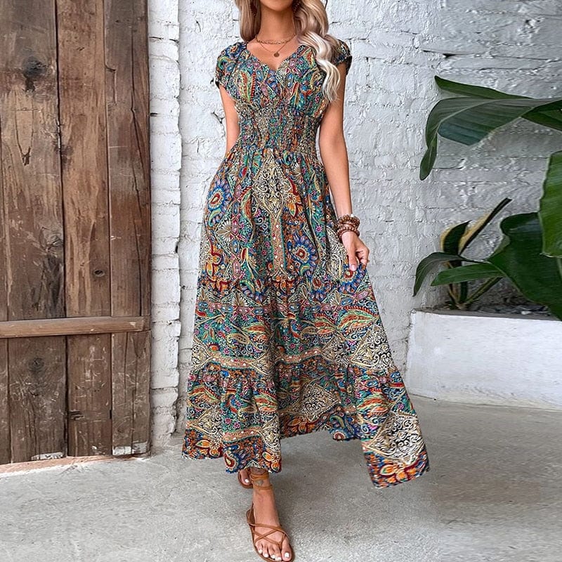 Boho Maxikleid mit kurzen Ärmeln
