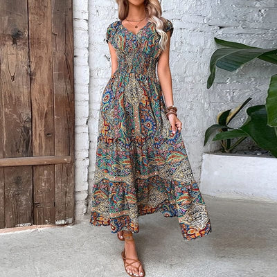Boho Maxikleid mit kurzen Ärmeln