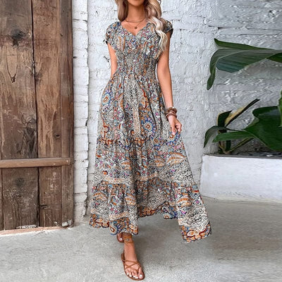 Boho Maxikleid mit kurzen Ärmeln