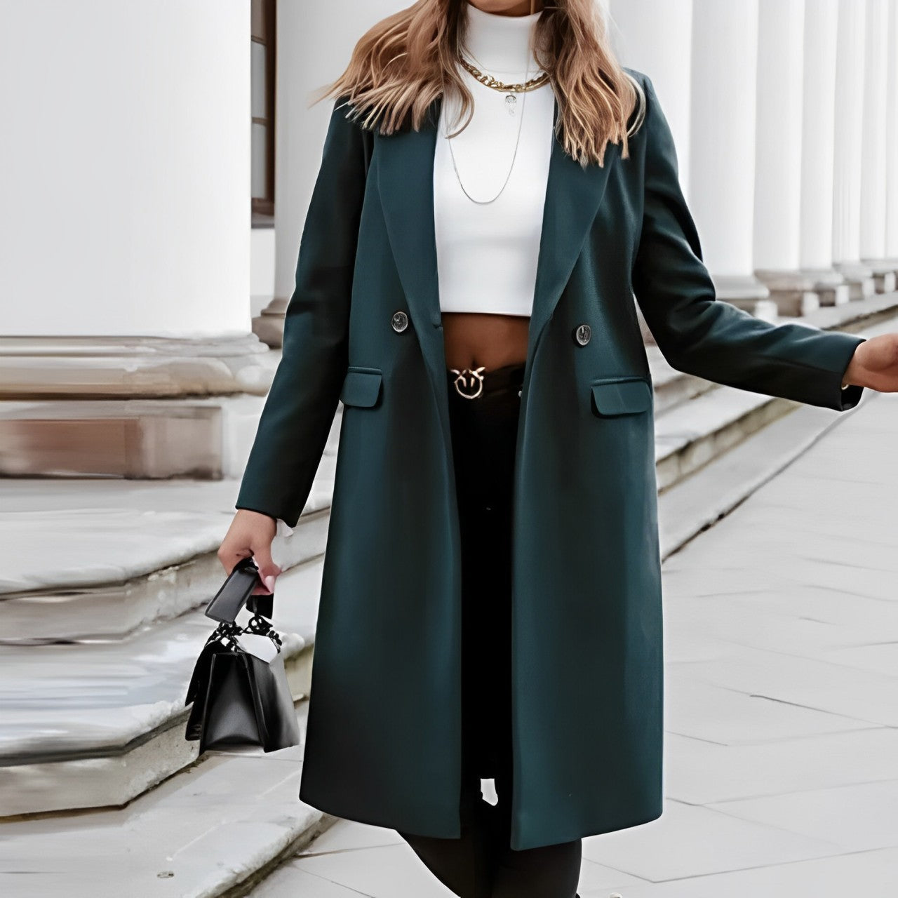 Josepha - Eleganter langer Wollmantel mit Reverskragen