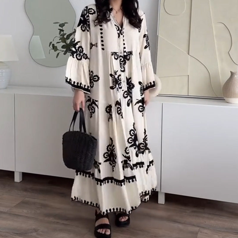 Elegantes Langes Boho-Kleid Für Damen Mit V-Ausschnitt, Atmungsaktiv Und Vielseitig Einsetzbar