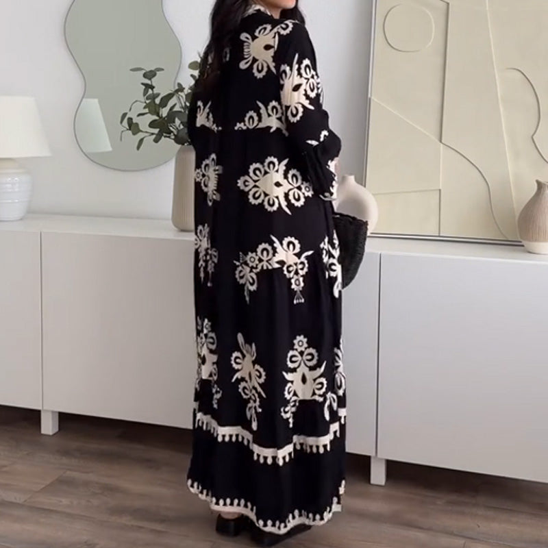 Elegantes Langes Boho-Kleid Für Damen Mit V-Ausschnitt, Atmungsaktiv Und Vielseitig Einsetzbar