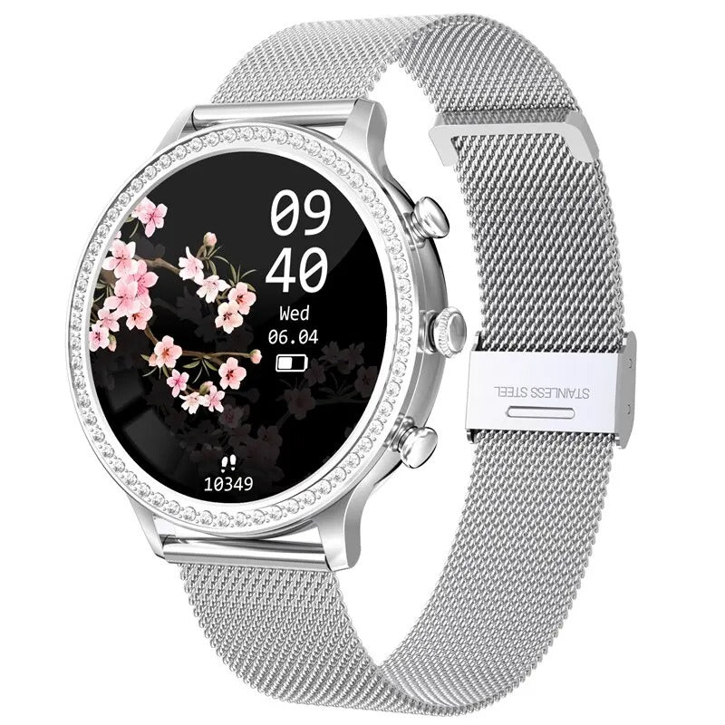 Elegante Smartwatch Für Frauen Mit Diamanten, 1,32 Zoll Wasserdichtes Edelstahl-Design