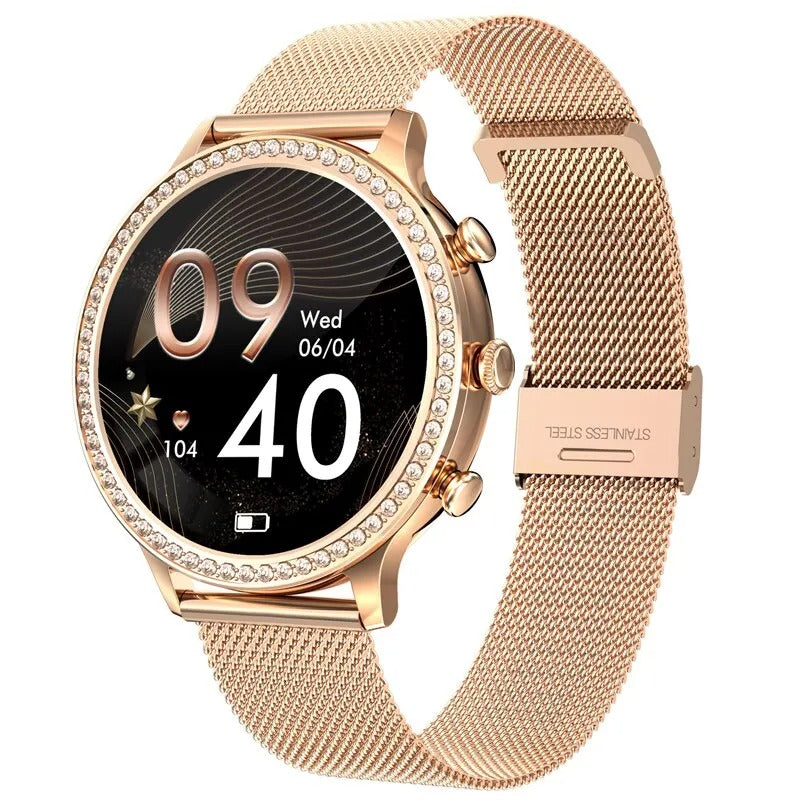Elegante Smartwatch Für Frauen Mit Diamanten, 1,32 Zoll Wasserdichtes Edelstahl-Design
