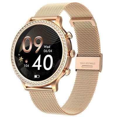 Elegante Smartwatch Für Frauen Mit Diamanten, 1,32 Zoll Wasserdichtes Edelstahl-Design