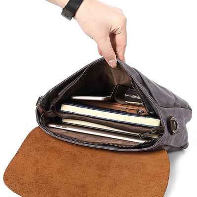 Bregenz™ - Handgefertigte Vintage Crossbody Tasche aus Wachsgeschichtetem Baumwoll-Canvas & Leder