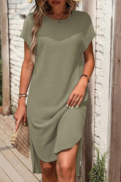 Remy – T-Shirt-Kleid mit Waffelstruktur für entspannte Looks in Armeegrün